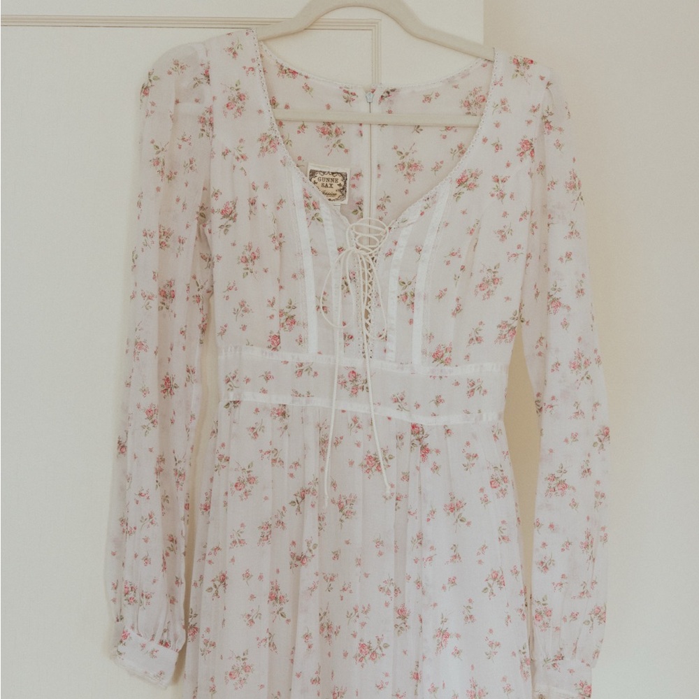 Gunne Sax Pink Rose Print Maxi Dress 1970s